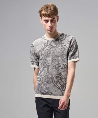 JOSEPH HOMME オリエンタルブラインドジャガード　クルーネック半袖ニットTEE アイボリー系