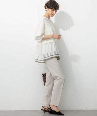 23区 【汗じみ防止加工】スカーフプリントコンビ ヘムデザイン チュニック アイボリー×ライトカーキ