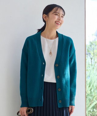  【洗濯機可】ラムウールVネック カーディガン