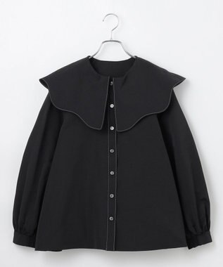 #Newans 【洗濯機可能/シワになりにくい】〈小柄さんにお勧め〉ウェービーカラーブラウス ブラック