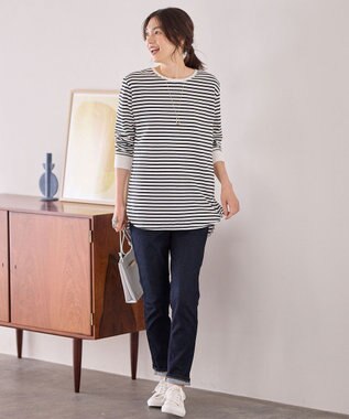 ANY リブポイントテールＴシャツ オフ×ブラック