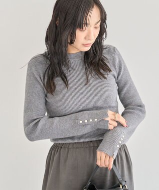 Green Parks もちやわ袖口釦リブニットプルオーバー Gray