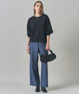 ICB L 【洗える】ジョーゼットジャージー  ドルマンスリーブプルオーバー ブラック系