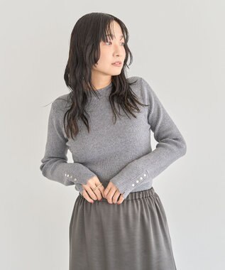 Green Parks もちやわ袖口釦リブニットプルオーバー Gray