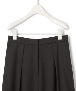 ICB 【洗える】 ウールヴィスコースストレッチ タックパンツ ブラック系