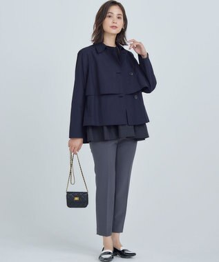 組曲 【UVケア・接触冷感・六分袖】ブラウスコンビ ティアードニット ブラック系