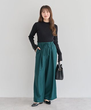 Green Parks もちやわ袖口釦リブニットプルオーバー Black