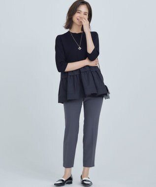 組曲 S 【UVケア・接触冷感・六分袖】ブラウスコンビ ティアードニット ブラック系