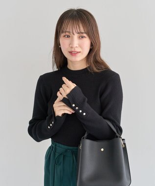 Green Parks もちやわ袖口釦リブニットプルオーバー Black