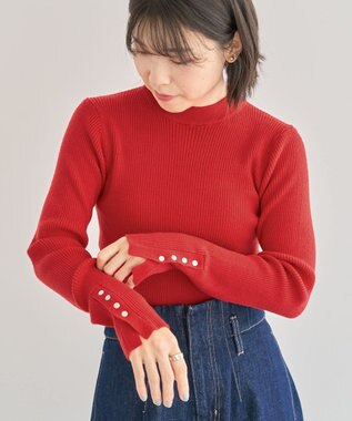 Green Parks もちやわ袖口釦リブニットプルオーバー Red
