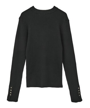 Green Parks もちやわ袖口釦リブニットプルオーバー Black