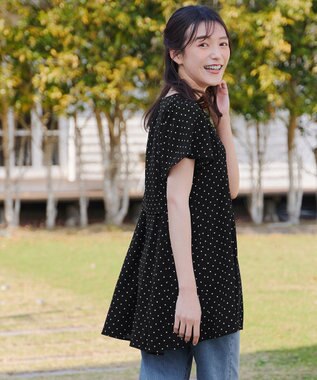 Tiaclasse L 【小倉優子さん着用・選べる袖TYPE・洗える】バックフレアチュニック 新色 半袖ドット