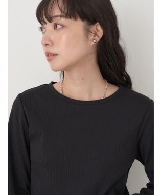 earth music&ecology チェーンリブクルーネックプルオーバー Black