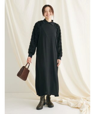 CRAFT STANDARD BOUTIQUE 袖ジャガードラグランワンピース Black