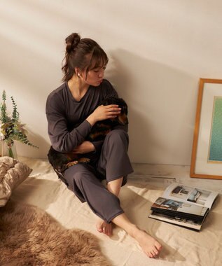 OP／FILA 【FILA】犬や猫の毛がつきにくいルームウェア上下セット/長袖 ダークグレー