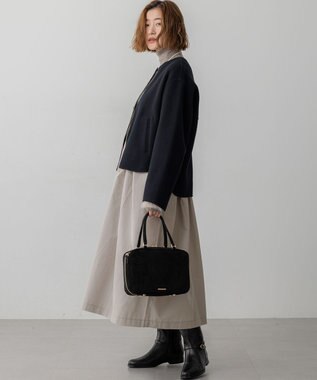 23区 L ウールライトリバー ノーカラー ショートコート ブラック系