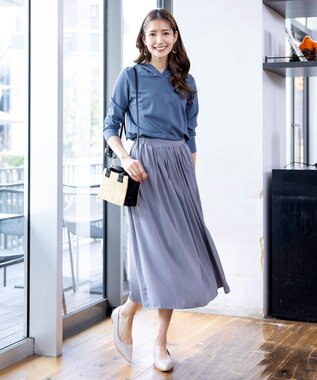 Tiaclasse 【洗える】パーカードッキングワンピース ブルー×サックス