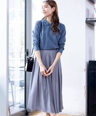 Tiaclasse 【洗える】パーカードッキングワンピース ブルー×サックス