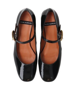 INTER-CHAUSSURES 【ANGEL ALARCON】ローヒールストラップパンプス ブラックエナメル