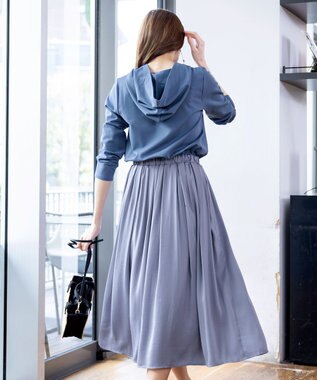 Tiaclasse 【洗える】パーカードッキングワンピース ブルー×サックス