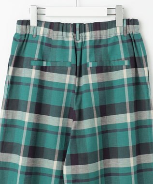 自由区 コットンリネンチェックワイドストレート パンツ グリーン×ネイビー系