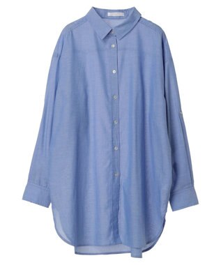 Green Parks 綿麻混タブ付オーバーサイズシャツチュニック Sax