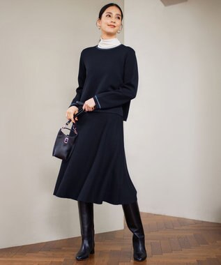 自由区 【WEB限定・マルチウェイ・洗える】ヘリンボーン柄リバーシブルニット セットアップ ネイビー×ブルー柄