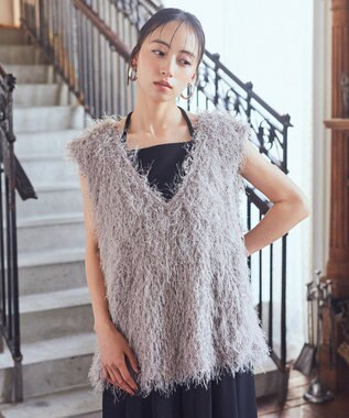 earth music&ecology ふさふさベスト Gray Beige