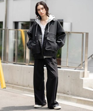 WEGO 【25年秋冬新作/ユニセックス着用ITEM/SMLサイズ展開】PUダブルZIPフライトブルゾン ブラック