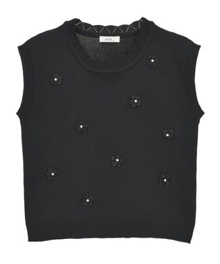 earth music&ecology フラワーモチーフニットベスト Black