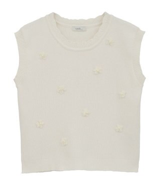 earth music&ecology フラワーモチーフニットベスト Ivory