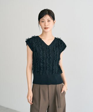 YECCA VECCA 2wayチュールフリルニット Black