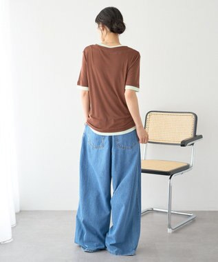 earth music&ecology シアーレイヤード風5分袖プルオーバー Brown