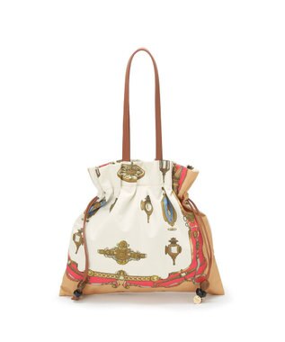 TOPKAPI 【新色追加】【TREASURE TOPKAPI】マイルドサテン スカーフ柄 巾着 トート バッグ ミルクティ