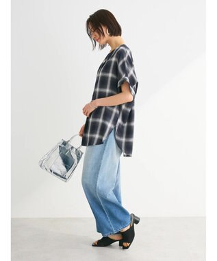 Green Parks リネンレーヨン前立てブラウス Check