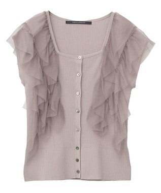 YECCA VECCA チュールラッフルノースリーブカーディガン Beige