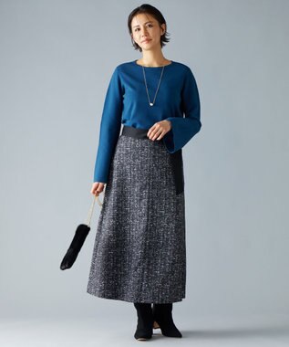 自由区 【セットアップ対応・洗える】レーヨンストレッチフレアスリーブ ニット リッツブルー系