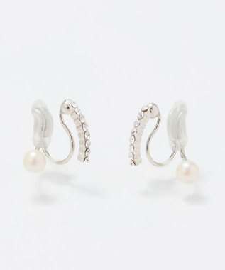 Phoebe 【痛くないシリーズ】ラインストーンパールフロートライトフィットイヤリング　シルバー シルバー