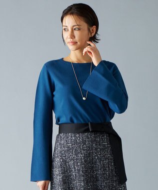 自由区 【セットアップ対応・洗える】レーヨンストレッチフレアスリーブ ニット リッツブルー系