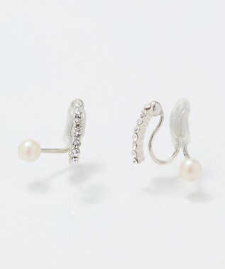 Phoebe 【痛くないシリーズ】ラインストーンパールフロートライトフィットイヤリング　シルバー シルバー