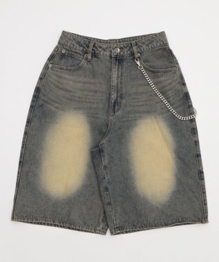 WEGO 【ユニセックス着用ITEM】チェーン付きスーパーバギーデニムショーツ デニム淡加工色