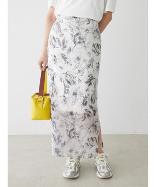 Green Parks モノトーンフラワータイトスカート Off White