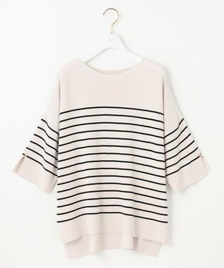 ANY SIS 【接触冷感・UVカット・洗える】ビューティクールボートネック プルオーバー ライトベージュ×ブラック