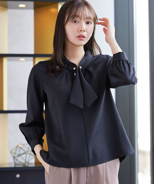 Tiaclasse 取り外しパール付きボウタイブラウス