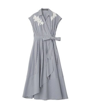 YECCA VECCA フラワーレースカシュクールワンピース Stripe