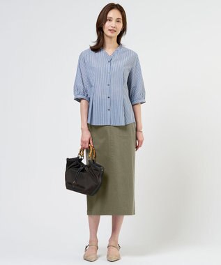J.PRESS LADIES L 【人気素材】セルロースリネンストレッチ ナロー スカート カーキ系