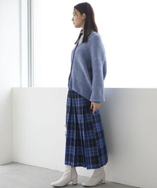 Green Parks ベロアモールＶネックカーディガン Sax