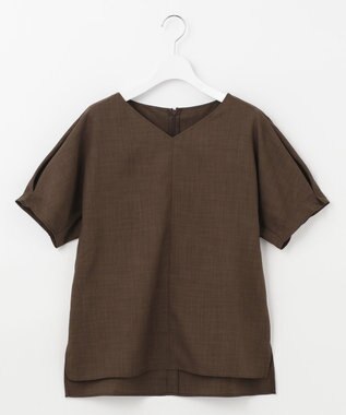 自由区 【接触冷感・速乾・UVカット・撥水・防シワ】リネンライクツイル プルオーバーブラウス ダークブラウン系