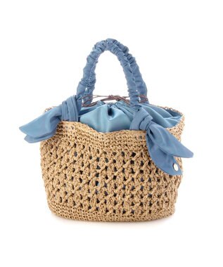 UNBILLION カシュカシュ cachecache / 下がりリボン柄編みトート ブルー