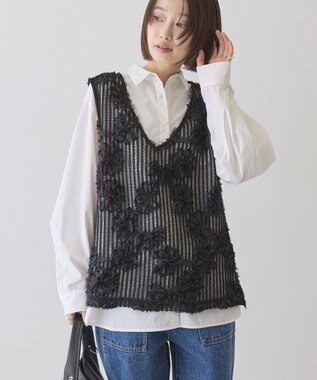 AMERICAN HOLIC 【選べる丈】Ｖネックレースベスト Black